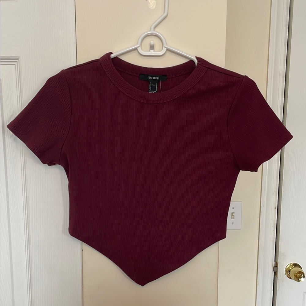 Forever 21 Red Asymmetrical Crop T-Shirt
